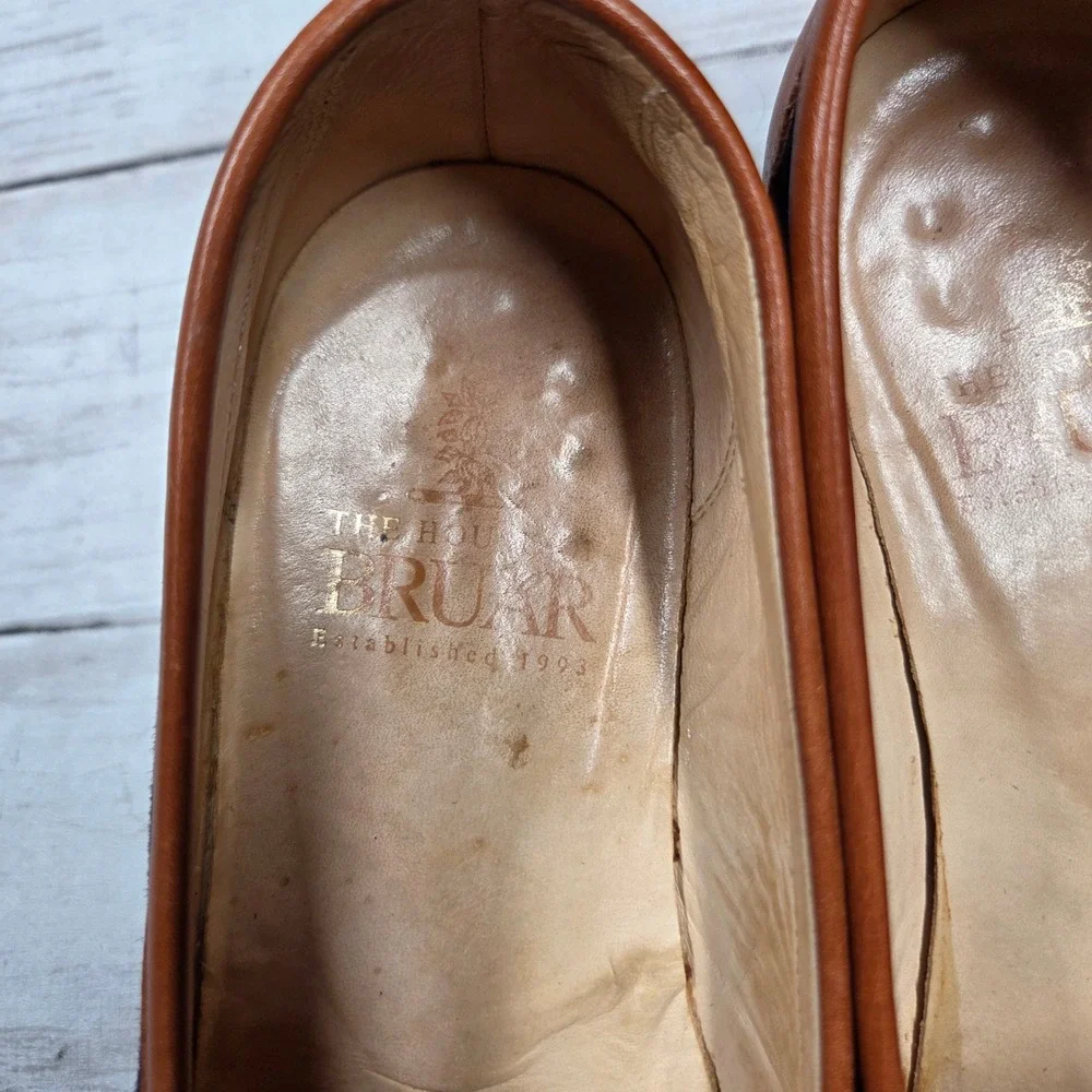 House of Bruar Penny Loafers Men 6 Navy Tan Suede Leather‎ Two Tone Scotland